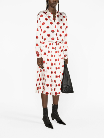 Khaite Tudi Printed Pleated Midi Skirt In White