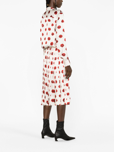 Khaite Tudi Printed Pleated Midi Skirt In White