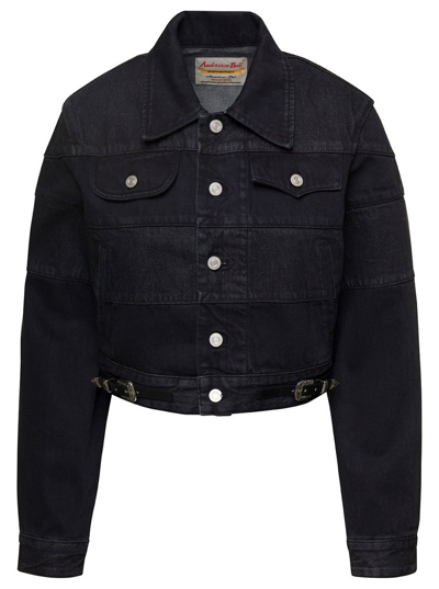 Shop Andersson Bell Mahina Buttoned Cropped Denim Jacket In Black