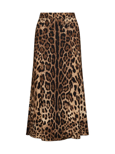 Shop Dolce & Gabbana Leopard Printed Flared Skirt In Multi