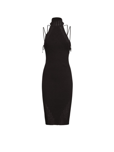 Shop Andrea Adamo Halterneck Sleeveless Knitted Midi Dress In Black