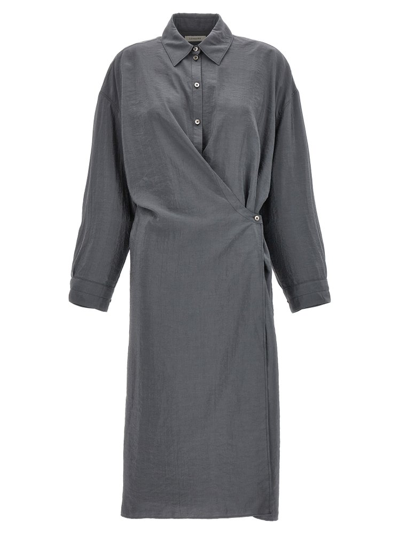 Shop Lemaire Straight Collar Twisted Dress In Grey