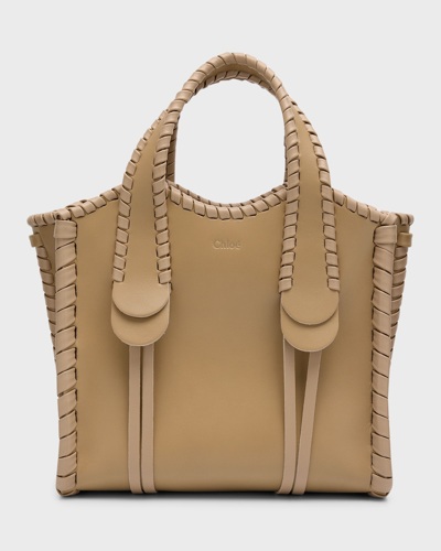 Shop Chloé Mony Small Tote Bag In Shiny Leather In Brown
