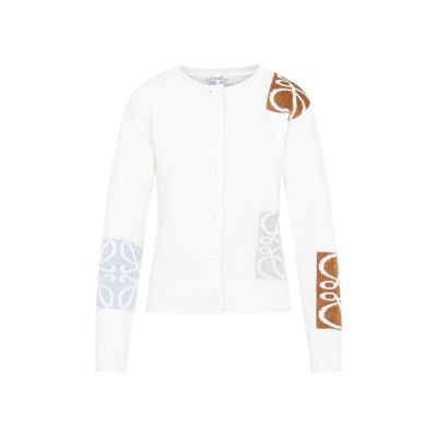 Shop Loewe Logo Intarsia Knitted Buttoned Cardigan In Beige