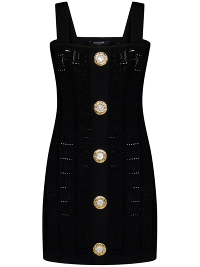 Shop Balmain Button Embellished Slim Fit Dress In Black