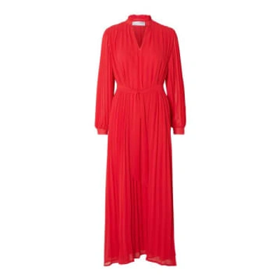 Shop Selected Femme Ski Patrol Red Darcie Pleated Maxi Dress