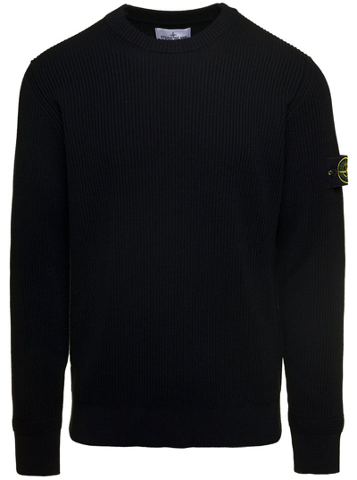 Shop Stone Island Logo Patch Crewneck Knitted Jumper In Black