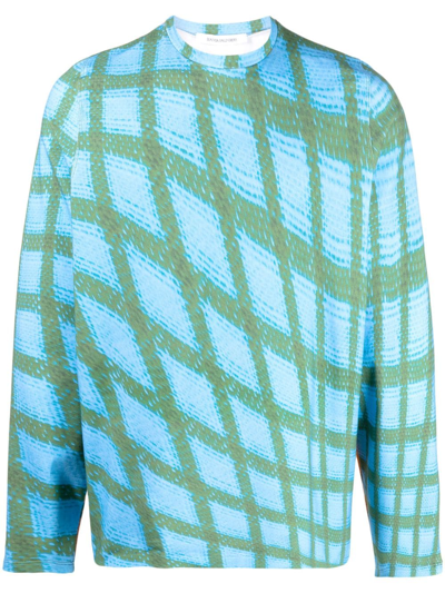 Bianca Saunders Carnell Warped Grid Long Sleeve T-shirt In 蓝色