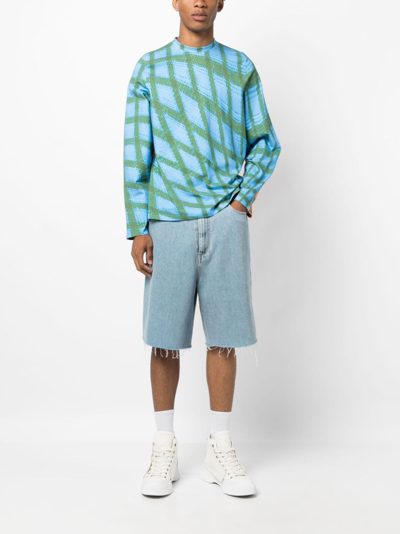 Bianca Saunders Carnell Warped Grid Long Sleeve T-shirt In 蓝色