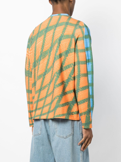 Bianca Saunders Carnell Warped Grid Long Sleeve T-shirt In 蓝色