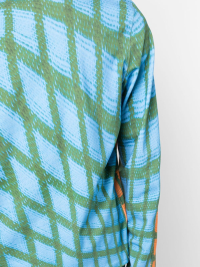 Bianca Saunders Carnell Warped Grid Long Sleeve T-shirt In 蓝色