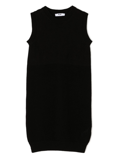 Msgm Sleeveless Tricot-knit Dress In 黑色
