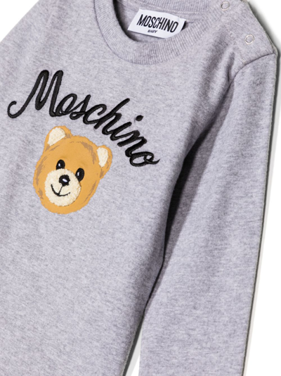 Shop Moschino Leo Teddy Shoulder-fastening Sweatshirt In 灰色