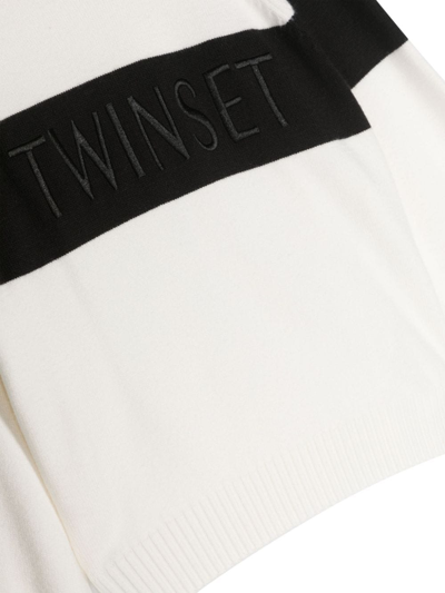 Shop Twinset Logo-print Stripe-trim Jumper In White