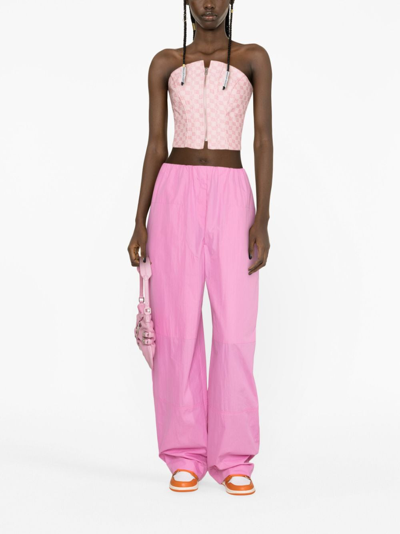 Misbhv Jacquard Canvas Monogram Corset Top In Pink