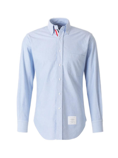 Shop Thom Browne Oxford Collared Button In Blue