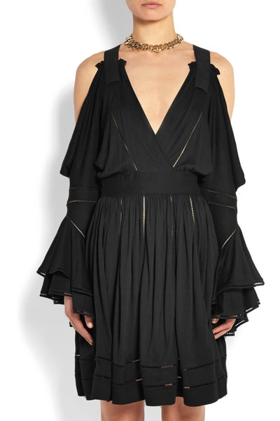 Shop Givenchy - Black Jersey Mini Dress With Cutout Shoulders
