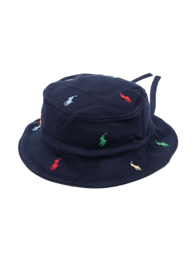 Shop Ralph Lauren Polo Pony-embroidered Cotton Sun Hat In Blue