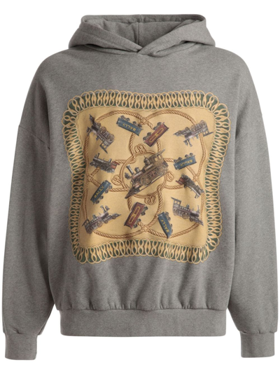 Shop Bally Graphic-print Cotton Hoodie In Grey