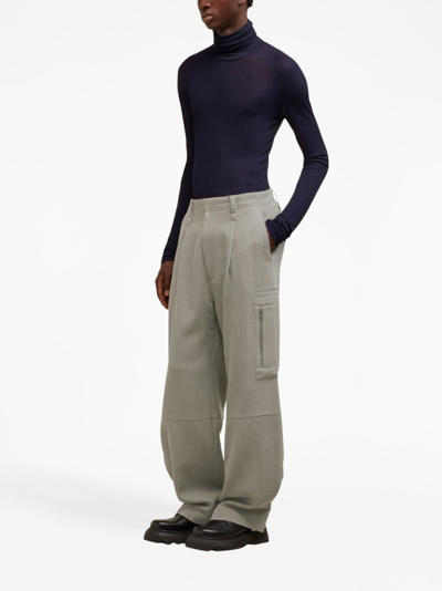 Shop Ami Alexandre Mattiussi Wide-leg Virgin-wool Trousers In Grey