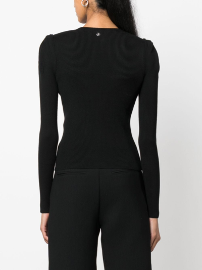 Shop Liu •jo V-neck Ribbed-knit Cardigan In Black