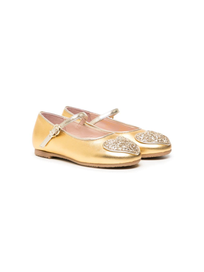 Shop Sophia Webster Amora Heart-patch Ballerina Shoes In Gold