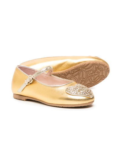 Shop Sophia Webster Amora Heart-patch Ballerina Shoes In Gold