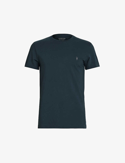 Shop Allsaints Tonic Crewneck Cotton-jersey T-shirt In Jade Blue