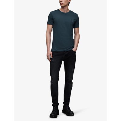 Shop Allsaints Tonic Crewneck Cotton-jersey T-shirt In Jade Blue