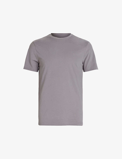 Shop Allsaints Men's Aluminium Grey Brace Crewneck Cotton-jersey T-shirt