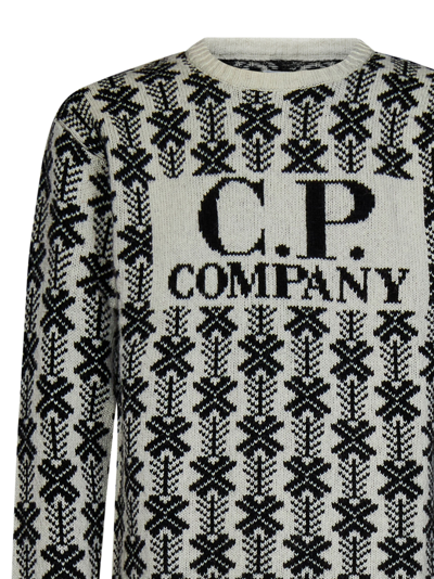 Shop C.p. Company Wool Jacquard Logo Sweater In White