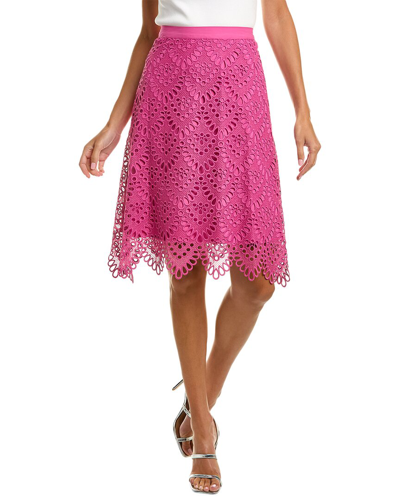 Shop Donna Karan Tile Lace Midi Skirt In Pink