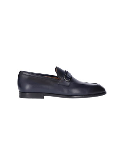 Ferragamo Foster Gancini Loafers In Hammered Leather In Blue