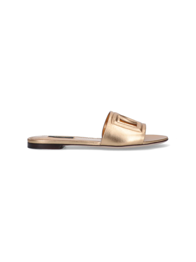 Shop Dolce & Gabbana Logo Slide Sandals In Gold