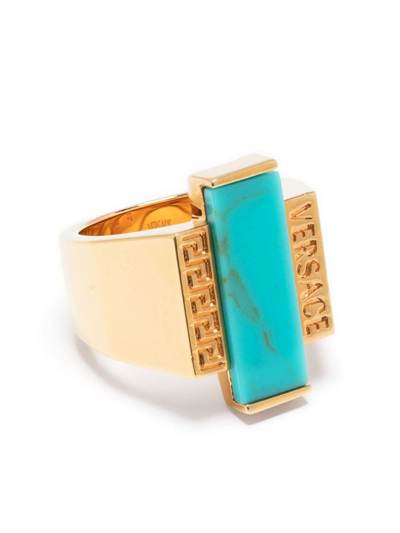 Shop Versace Greek Logo Ring In Gold