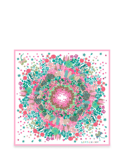 Shop Longchamp `collier De Fleurs` Silk Scarf In Pink