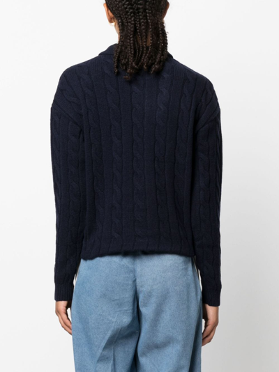 Shop Polo Ralph Lauren Polo Pony Cable-knit Top In Blau
