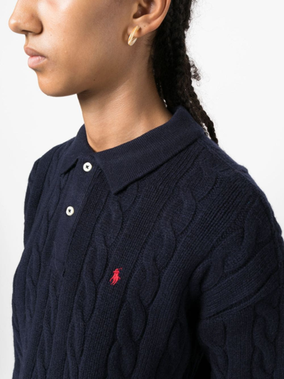 Shop Polo Ralph Lauren Polo Pony Cable-knit Top In Blau