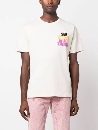 Shop Barrow Slogan-print Cotton T-shirt In Nude