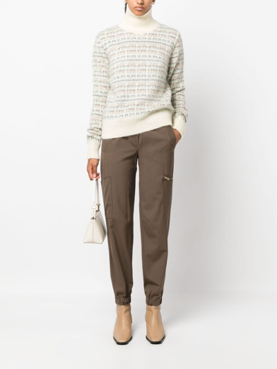 Shop Alysi Patterned Intarsia-knit High-neck Jumper In Nude