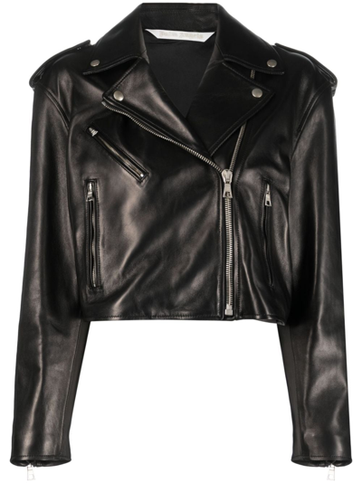 Palm Angels Zip-up Leather Jacket In Schwarz