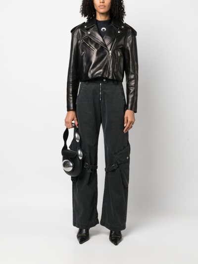 Palm Angels Zip-up Leather Jacket In Schwarz