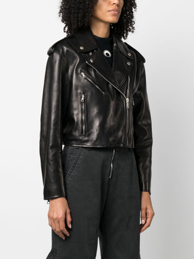 Palm Angels Zip-up Leather Jacket In Schwarz