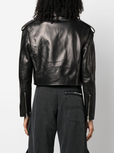 Shop Palm Angels Zip-up Leather Jacket In Schwarz