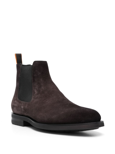 Santoni Round-toe Suede Ankle Boots In Brown