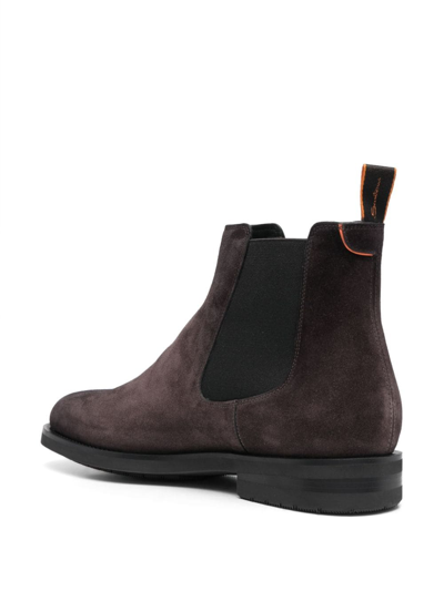 Santoni Round-toe Suede Ankle Boots In Brown