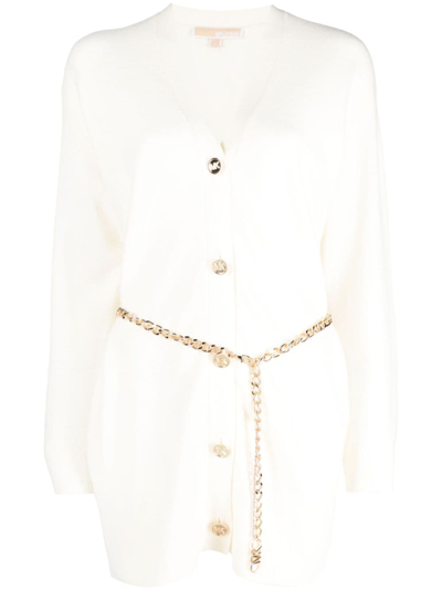 Shop Michael Michael Kors Chain-belt Knitted Cardigan In Nude