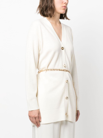 Shop Michael Michael Kors Chain-belt Knitted Cardigan In Nude