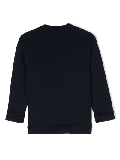 Balmain Metallic Intarsia-logo Jumper In Blau