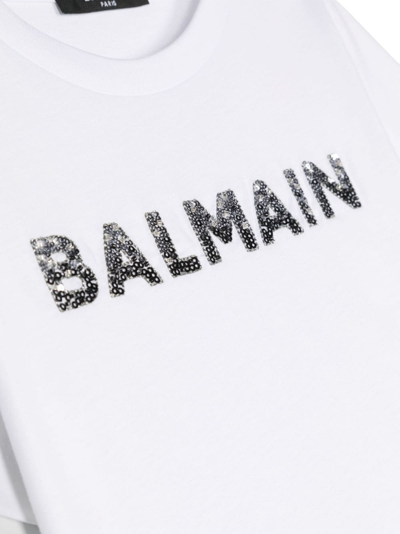 Balmain Sequin-embellished Logo T-shirt In Weiss